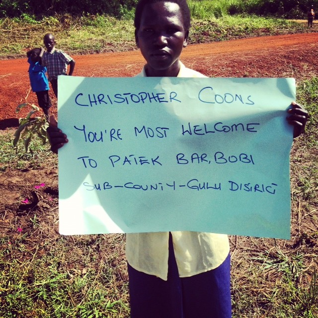 Villager welcoming Coons