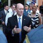 Senator Coons speaks at a press conference on the federal Bulletproof Vest Partnership