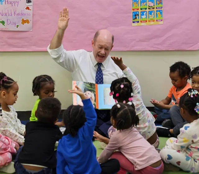Senator Coons in classroom
