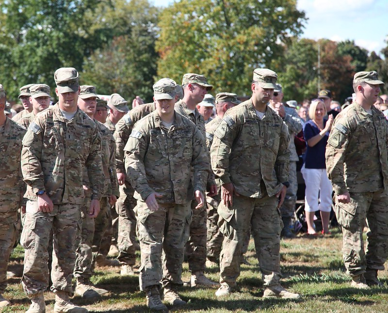 Members of Delaware's 153rd Military Police Company returning home from their eight-month deployment in Afghanistan on September 28, 2013.