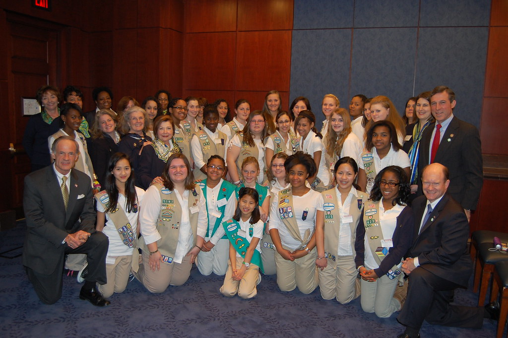 Senator Coons, Senator Carper and Congressman Carney with Delaware Girl Scouts