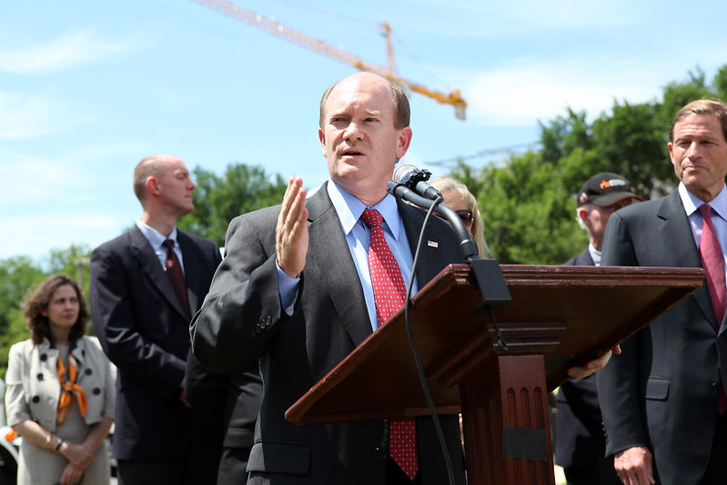 Senator Coons speaks at a press conference outside the Capitol
