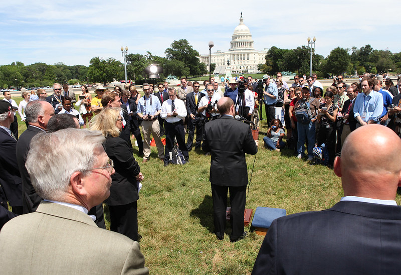 Senator Coons speaks at a press conference outside the Capitol